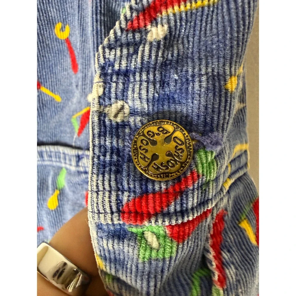Vintage‎ Oshkosh blue corduroy overalls all over tool print boys size 4